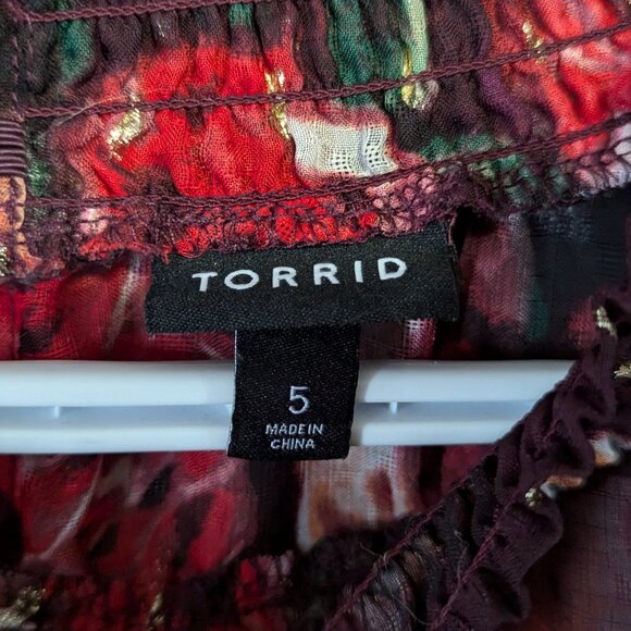 Torrid Burgundy Purple Floral Chiffon Mock Neck Midi Dress Plus Size 5 - Picture 3 of 4
